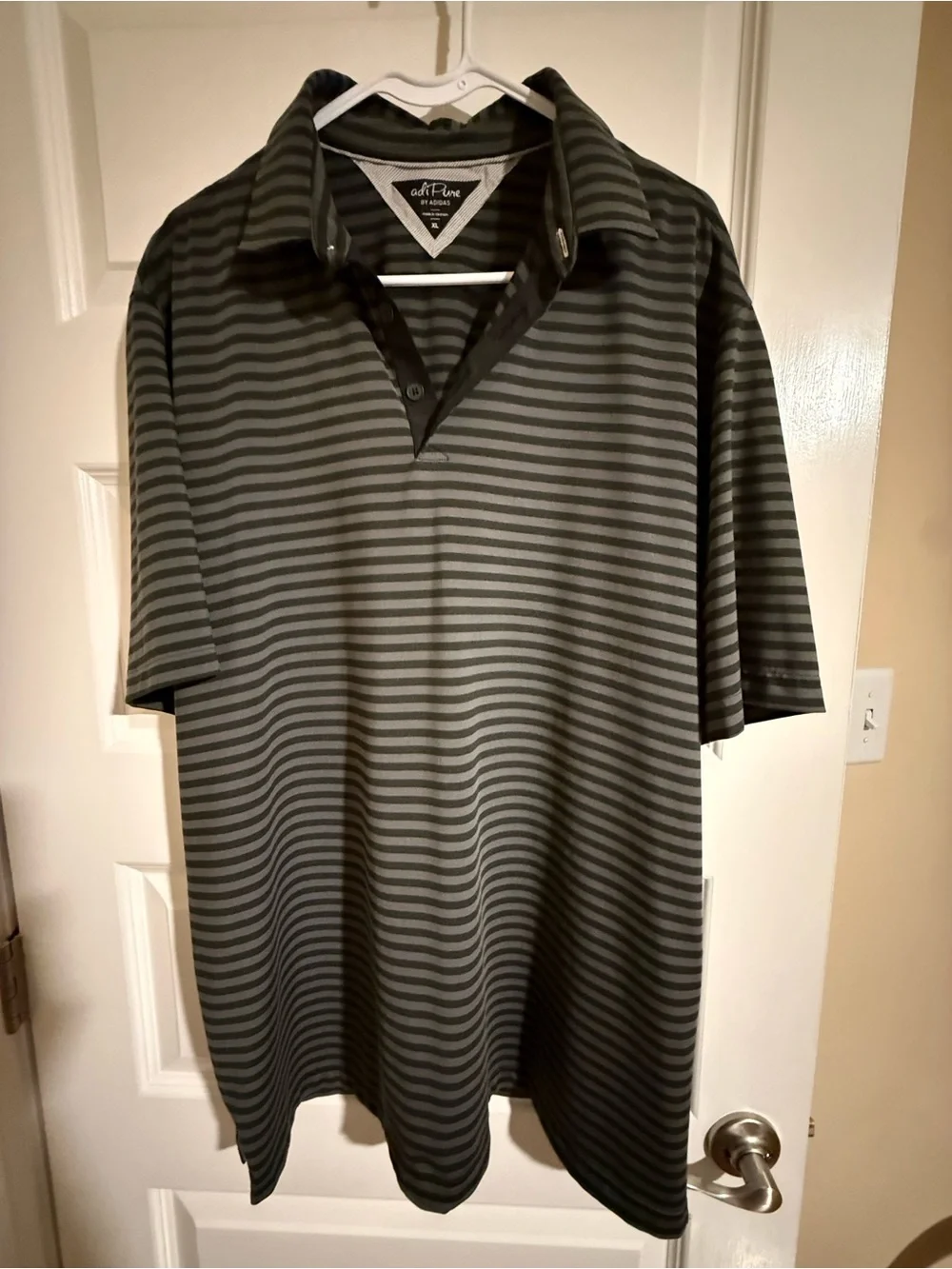 Adi Pure Adidas Men’s Striped Polo Shirt - Black & Gray